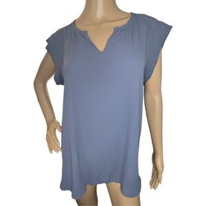 Pleione/Anthropologie Blue Grey Short Sleeve Loose Fit Blouse
